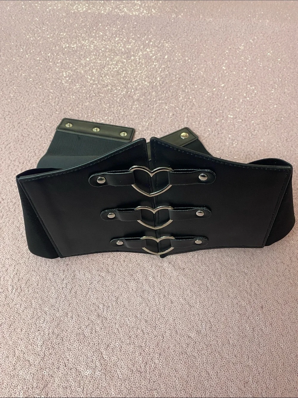 Black corset belt with silver heart details #481